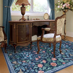 Moynesa Floral Washable Rug, Boho 5x7 Area Rugs for Living Room, Non Slip Large Dining Room Rug Under Table, Botanical Ultra Thin Floor Carpet for Bedroom Home Office, Blue