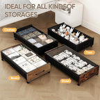 KITHELP Wooden Under Bed Storage with Wheels, Rolling Under the Bed Storage Bins with Removable Lid, Metal Under Bed Drawers for Clothes and Shoes in Bedroom or Living Room(Black Wood-1pack)