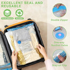 12 Pack Vacuum Seal Bags for Clothing Travel with -60000Pa USB Pump, Save 80% of Space for Clothes (12 Combo)