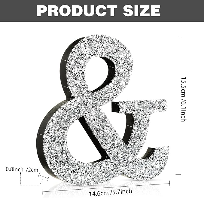 Qunclay 5.7" Silver Crystal Diamond Bling Letters Crushed Diamond Decoration Wooden Glitter Letter with Screw and Hooks Rhinestone Gift for Wedding Y2k Mcbling Bedroom Wall Decor (Symbol)
