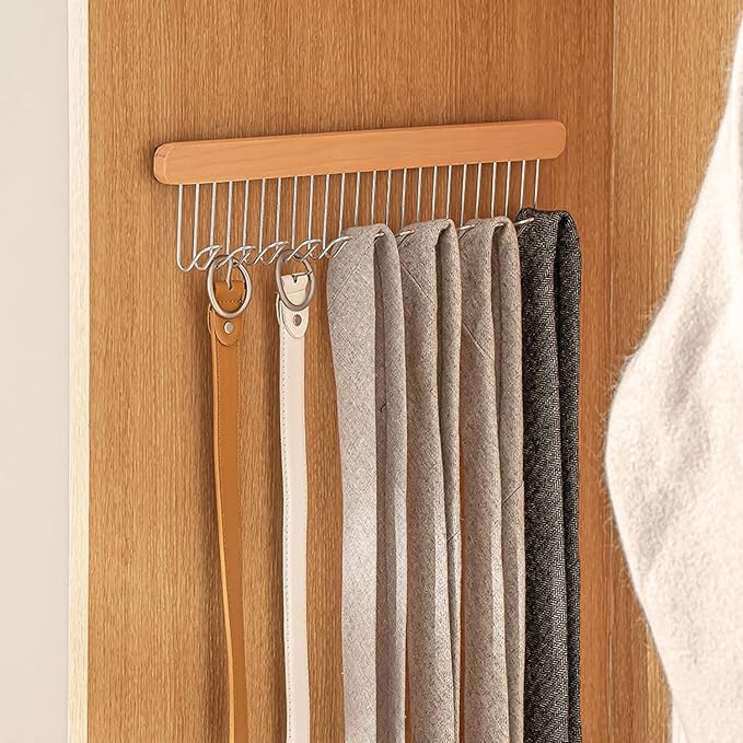 Pull Out Belt Rack for Closet, Sliding Hooks Hanger Rack for Bras Ties Tank Top Scarf Jewelry, Space Saving Organizr for Wardrobe Cabinet, Left Side 8 Hooks Rail, 2 Pcs