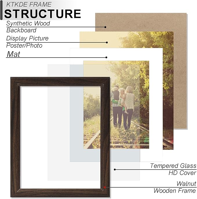 KTKDE 12x24 Picture Frame,Poster Frame Display Pictures 10 x20 with Mat or 12x24 Without, Tempered Glass,24 by 12 Walnut Wooden Frame Wall Gallery Photo Frame best gift