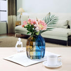 Christmas Flower Glass Vase Blue Gold Two-Toned Floreros Unique Decorative Vase 8.0" Vases Decorations for Centerpieces, Home Decor,Bouquet,Holiday Table