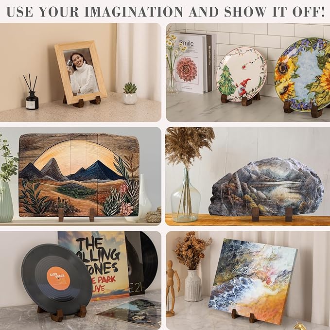 ANBOXIT Plate Display Stand, 6 Inch Plate Holder for Displaying, Decorative Picture Frame Dish Photo Plaque Platter Wood Stand