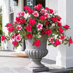 Artificial Fake Azalea Flowers for Outdoor Spring Decoration, Faux Silk Flower for Summer UV Resistant Look Real Plants for Garden Yard Porch Walkway Indoor Decor, 2PCS