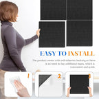 DOLLAR BOSS Felt Cork Board Tiles, 4 Packs 12" x 12" 1/2" Thick Cork Bulletin Board Self Adhesive Acoustic Panels Soundproof Corkboards for Walls with 40 Pushpins for Home Office Kitchen School, Black