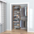 ClosetMaid SuiteSymphony Wood Closet Organizer Starter Kit with Tower and 3 Hang Rods, Shelves, Adjustable, Fits Spaces 5 – 10 ft. Wide, Natural Gray