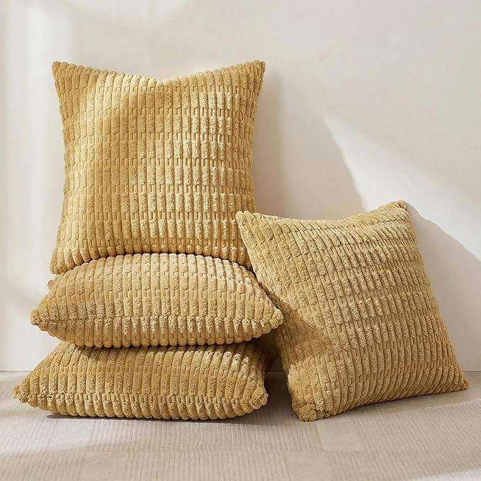 Fancy Homi 4 Packs Decorative Throw Pillow Covers for Living Room Couch Bed, Modern Farmhouse Boho Home Décor Accent Cushion Case, 14" x 14", Mustard Yellow