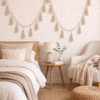 Janinka Tassel Garland Boho Classroom Decor Macrame Wooden Bead Garlands Wood Beads Banner with Tassels Boho Wall Hanging Banner for Classroom Bedroom Nursery Home Decoration(Classic Color)