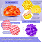 Meooeck 8pcs Hedgehog Balance Pods with Hand Pump Including 1 Balanced Pad, 3 Balance Pods, 4 Spiky Massage Balls for Body Balancing, Sensory Play for Adult Dog Exercise Stability