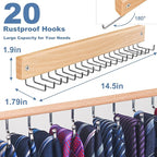 Belt and Tie Organizer for Closet, Tie and Belt Rack Wall Mounted with 20 Storage Hooks, Non Slip 180 Degree Rotating Tie Holder Belt Hanger for Closet / Wall Mount