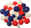 Patelai 36 Pcs Wicker Rattan Balls Decorative Balls for Vase Centerpiece Bowls Orbs Filler for Home Decor,4 Sizes(Royal Blue, White, Red,2.4'',2'',1.6'',1.2'')