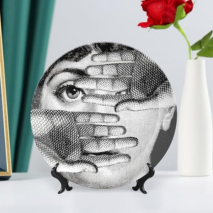 Lina Cavalieri Plate, Wall Decorative Plate, Mysterious Face Plate Wall Hanging Decoration,Including Bracket and Special Spring Hook, 10inch, Style4