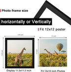 12x12 Picture Frame Set of 3, Black Wooden Frame 12x12 Square Wall Gallery Poster Photo frame with Durable Shatter Resistant Plexiglass,Horizontal and Vertical Formats for Wall Hanging best gift