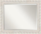 Amanti Art White Wall Mirror 28x34 Opera Off White Rectangle Bathroom Mirror for Wall Decor Living Room, Large Traditional Wood Frame, Hangs Horizonally and Vertically, Bathroom Decor, Beveled Edge