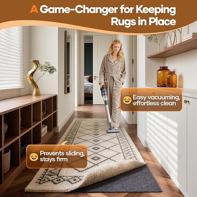 Veken Non Slip Cushioned Runner Rug Pad Gripper 2 x 10 Ft, Felt and Silicone Backing, 1/4 inch Thick Carpet Liner for Hardwood Floors and Finishes, Under Area Rugs Anti Skid Mat, Keep Rugs in Place