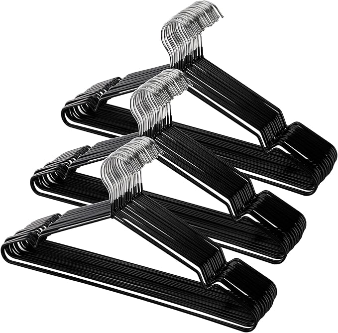 Tosnail 50 Pack 16-Inch Stainless Steel Wire Metal Hangers, Non-Slip Hanger, Space Saving Closet Clothes Hangers - Black