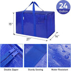 TICONN 12 Pack Extra Large Moving Bags Heavy Duty with Zippers & Carrying Handles, Durable Storage Bags Moving Boxes for Closet Organizers and Storage (12 Pack, Blue)