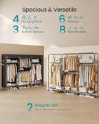 SONGMICS Portable Closet, Fabric Wardrobe, Clothes Rack with Shelves, Pockets, Large Capacity, 4 Hanging Rods, 74.4 x 17.7 x 70.9 Inches, Black URYG011BZ02