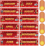 Zonon 48 Pcs Months of the Year Bulletin Board Set 12 Monthly Headliners Holiday Seasonal Monthly Bulletin Board Borders with 36 Round Blank Confetti Cutouts for Classroom(Movie Night Style)