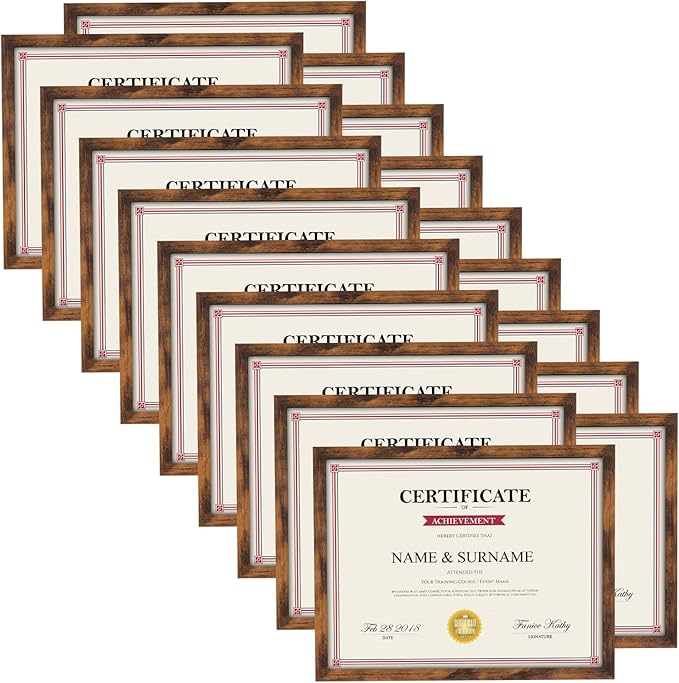 Giftgarden 8.5x11 Picture Frame Set of 18, Multi 8.5 by 11 Certificate Frames Bulk for Award Diploma Document Office Wall or Tabletop Display, Rustic Brown