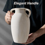 Ceramic Vase, 9.84 Inch Terracotta Vase with Handles, Boho Decor Decorative Vase, Rustic Vase for Home Decor, Farmhouse, Living Room, Table - Beige