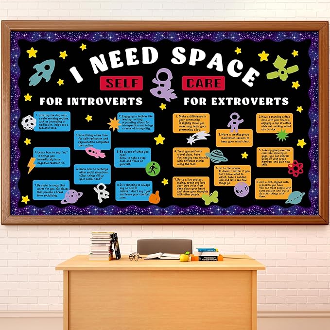 Outer Space Bulletin Board Set Astronaut Classroom Decorations I Need Space Self Care Mental Health Galaxy Planet Rocket Solar System Cutouts for Back to School Chalkboard Nursery Teacher Supplies