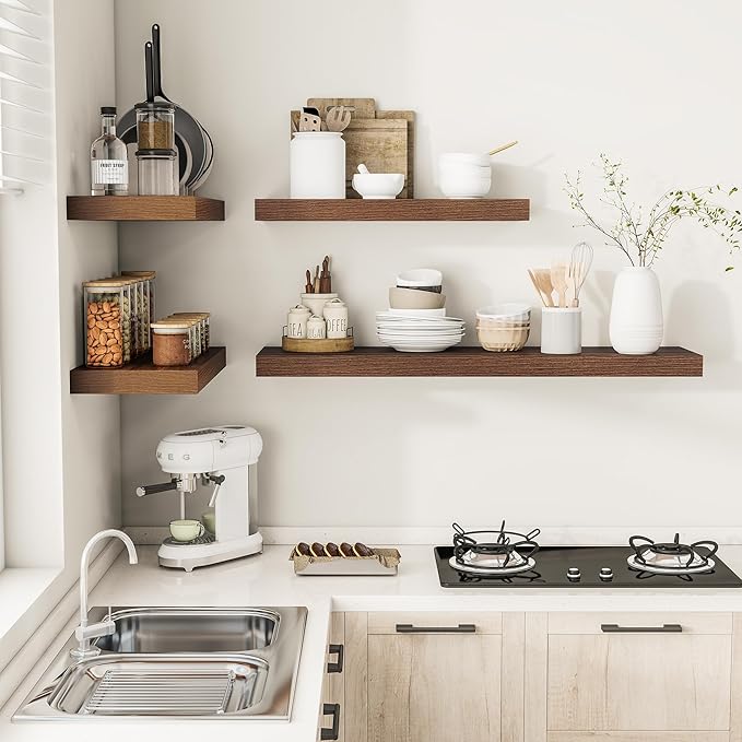 Vivelove Farmhouse Floating Shelves for Wall 12 Inch Deep, 36" X 12" X 2" Floating Shelf, 2 Inch Thick Shelf for Living Room Bathroom Bedroom Kitchen, Rustic Farmhouse Decor Set of 2, Walnut
