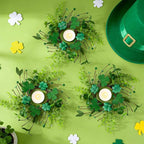 6 PCS Mini St. Patrick's Day Glitter Shamrocks Wreath for Front Door St. Patrick's Day Kitchen Cabinet Wreaths Decorations with Ribbon Small Lucky Green Irish Clover Berry Wreath for Porch Wall Window