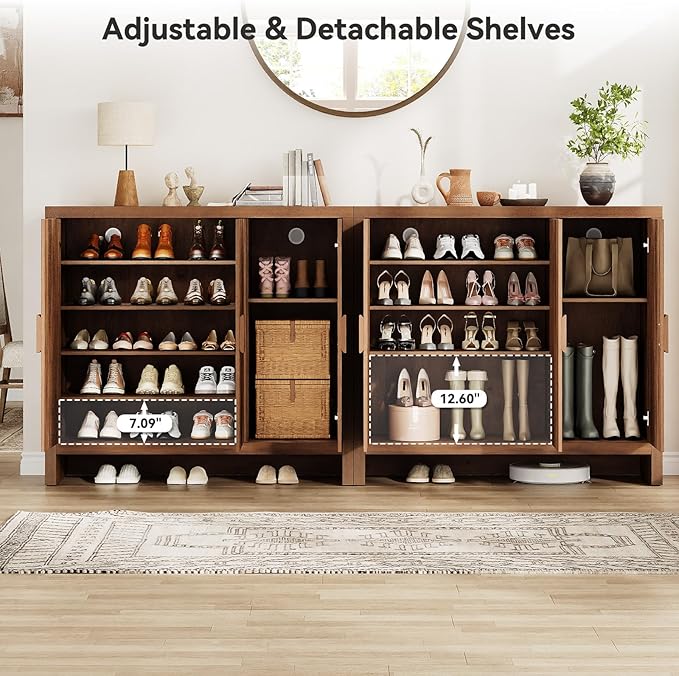 ONBRILL Shoe Cabinet with 3 Doors, 30 Pairs Shoe Storage Cabinet with Adjustable Shelves & Ventilation Hole Design, 47'' Wide Shoe Rack Shoe Organizer Cabinet for Entryway Living Room (Vintage Brown)
