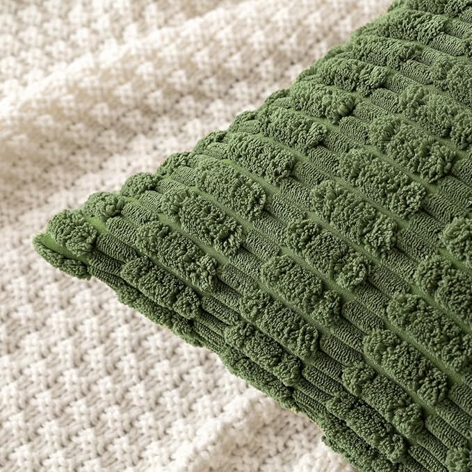 MIULEE Pack of 2 Spring Corduroy Decorative Lumbar Throw Pillow Covers 20x12 Inch Soft Boho Striped Pillow Covers Modern Farmhouse Home Decor for Summer Sofa Living Room Couch Bed Moss Green