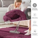 OLANLY 3x5 Machine Washable Small Bedside Rug, Soft Fluffy Shaggy Rugs for Living Room, Bedroom, Indoor Floor Carpet for Kids Girls and Boys, Preppy Dorms, Nursery, Home Decor Aesthetic, Burgundy