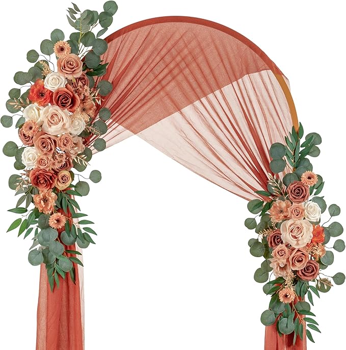 Ting's time Wedding Arch Flowers Pack of 2 Artificial Silk Large Flower Swag Welcome Sign Floral Swag Reception Backdrop Floral Decor for Fall Wedding Party Ceremony (Burnt Orange)