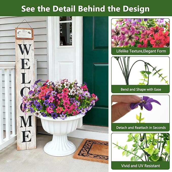 Artificial Flowers for Outdoor Faux Flower Spring Decoration, 12 Bundles Fake Plants Silk Daisy Bulk UV Resistant Realistic for Outside Porch Patio Balcony Planter Yard Garden Home Decor(Mixed 1)