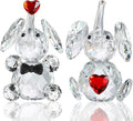HDCRYSTALGIFTS Set 2 Crystal Elephant Figurines Gift for Women 3.5'' Miniature Glass Animals Collectible Valentine's Day Wedding Anniversary Tabletop Decoration