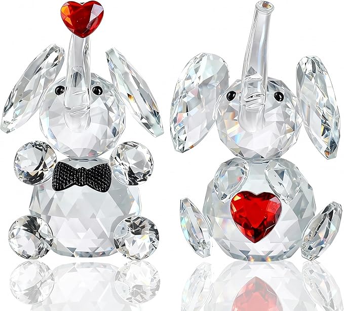 HDCRYSTALGIFTS Set 2 Crystal Elephant Figurines Gift for Women 3.5'' Miniature Glass Animals Collectible Valentine's Day Wedding Anniversary Tabletop Decoration