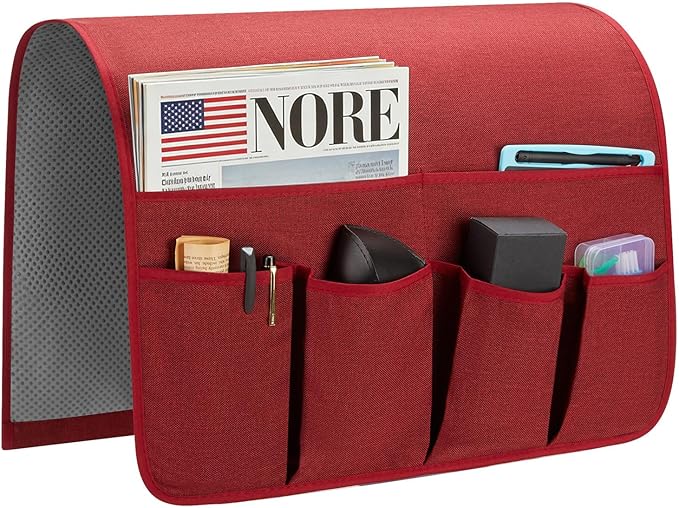 Sofa Armrest Organizer, Remote Control Holder for Recliner Couch, Arm Chair Caddy with 6 Pockets for Magazine, Tablet, Phone, iPad