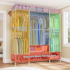 Ulif E3 Heavy Duty Garment Rack, 4 Tiers Freestanding Closet Organizer System with 5 Shelves, Metal Closet Organizer and Storage System for Clothes, Max Load 850lbs, 58.4" W x 15.7" D x 77.3" H, Gold