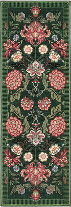 GarveeHome Forest Green Floral Botanical 2.5x8 Washable Kitchen Runner Rugs Non Slip Vintage Boho Cottage Long Rug for Hallways Bedroom Entryway Bathroom Mat with Rubber Back