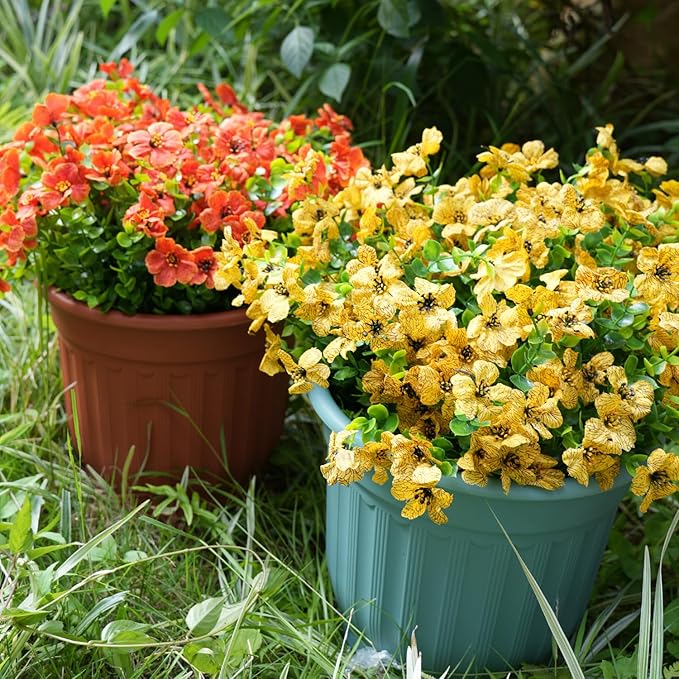Artificial Flowers for Outdoor, UV Resistant Fake Silk Flowers, Realistic Faux Plants for Outside Indoor Porch Patio Window Box Planter Home Decor (14, Yellow)