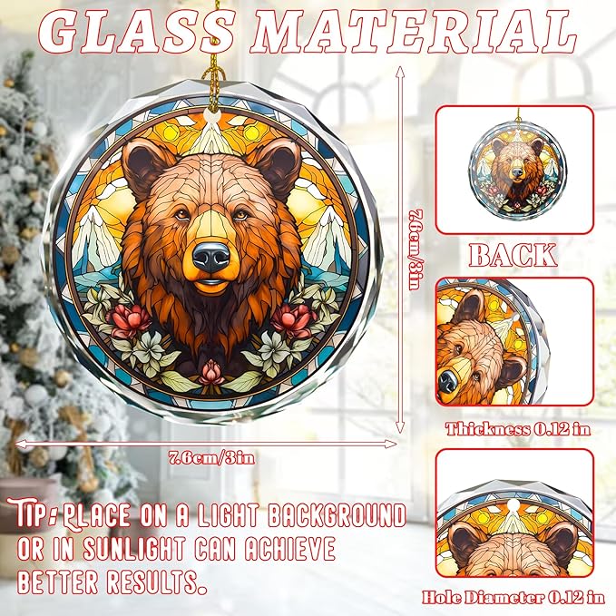 Brown Bear Stained Glass Ornament - Christmas Tree Decoration, Gift Exchange Present Idea