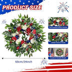 24 Inch 4th of July Wreath, Patriotic Wreaths for Front Door, Red White Blue Spring Summer Door Wreaths for Independence Day,Memorial Day Wreaths for Front Door Wall Window Decor