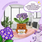 WenmthG Mini Positive Crochet Purple-Flower Doll - Funny Handmade Knitting Doll Birthday Emotional Inspirational Cheer Support Ideas Gifts for Women Girls Coworker Kids Back to School Gifts