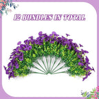 Artificial Flowers for Outdoor Decoration, 12 Bundles Fake Plastic Flower Plant, Faux Colorful Silk Morning Glory Eucalyptus for Outside Spring Summer Garden Porch Front Door Decor, Dark Purple