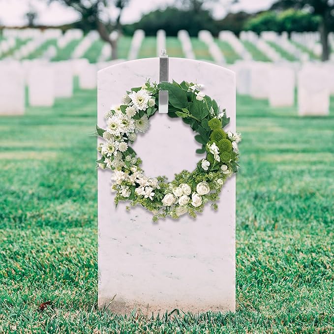 Adjustable Cemetery Wreath Hangers with Protective Pads for Headstones - Fits 6-11 Inch Tombstones, Christmas、Easter、Memorial Day Grave Decor Wreath Holders, Width Adjustable Design - 2 Pack