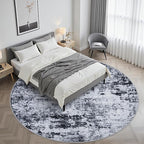 Round Area Rug for Living Room: 8 ft Washable Modern Abstract Soft Thin Rug Indoor Floor No Slip Stain Resistant Carpet for Bedroom Dining Room Farmhouse Nursery Home Office - Black