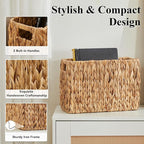 BROWNLILY Hand-Woven Magazine Holder, Natural Water Hyacinth Magazine Wicker Basket, Magazine Storage Floor Rustic Home Decor for Living Room, Bedroom