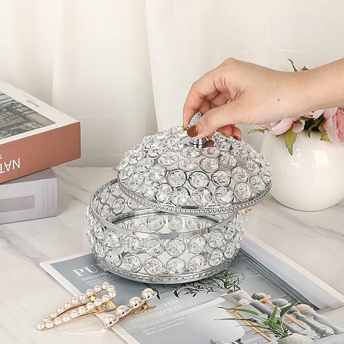 Hipiwe Crystal Mirrored Jewelry Box Trinket Organizer Box Luxury Decorative Ring Box Earrings Storage Holder Keepsake Box Birthday Christmas Gift for Women, X-Large