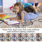 U'Artlines Boho Vintage Area Rug 5x7 Machine Washable Low Pile Soft Floor Carpet Non Slip Non Shedding Accent Rug for Living Room Bedroom Entryway Dining Room Office Orange＆Blue
