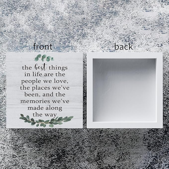 The Best Things in Life Wooden Box Sign Decorative Inspirational Quote Wood Box Sign Home Office Bedroom Decor Rustic Farmhouse Square Desk Decor Sign for Shelf 5 x 5 Inches